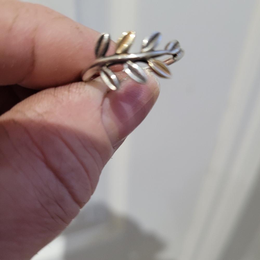 Elegant Silver and Gold Leaf Ring Pandora Size 54